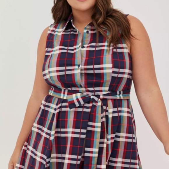 Torrid Poplin Collared Shirt Dress - Plaid Multi - Size 2X - Picture 3 of 14